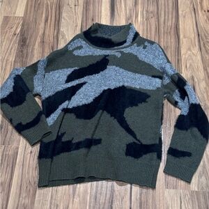 Cowl Neck Patterned Sweater in Olive, Black & Gray